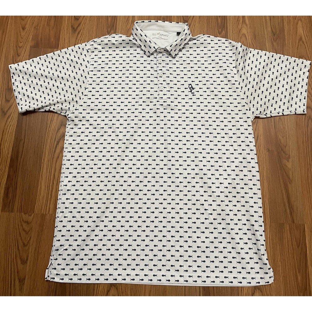 HL Sport Golf Polo Mens XL Geometric Performance Stretch White